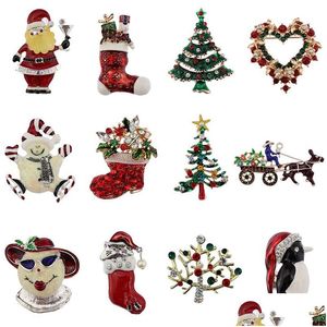 Pins, Brooches Christmas Rhinestone Enamel Crystal Snowman Tree Shoes Bells Penguin Brooch Pins For Women S Fashion Jewelry In Bk Dro Dhoz0