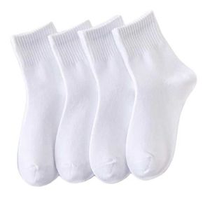 Barnstrumpor 4pairs/Lot Spring Autumn Pure White Socks Cotton Benesable Solid Student Sock for Boys Girls Barn D240528