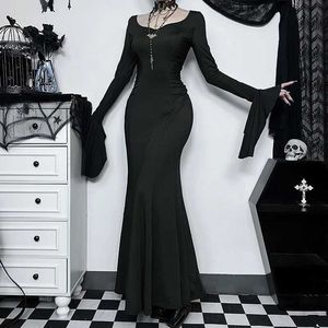 Urban Sexy Dresses Halloween Gothic Dark Party Dress Women Aesthetic Vintage Elegant Nightclub Long Sleeve High Waist Trumpet Dress Female z240528