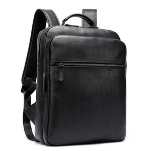 Luuafn Classic Design Black Laptop Business Backpack Of Men Genuine Leather Computer Bag With USB Cable Connector Men Daypack 332F