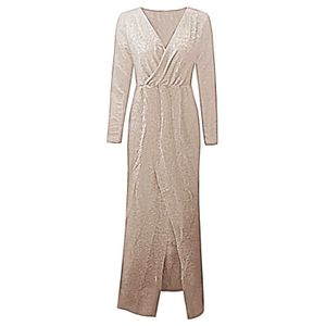 Urban Sexy Dresses Womens Sexy Sequin Long Sleeve V Neck Long Nightclub Style Slim Sling Dress With Slit Sexy Party Gala Wedding Bride z240528