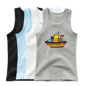 Tank Top Boy cartoon boat Print Sleeveless T Shirt Children Cotton Tank Tops Boy Girl Gift Vest Boy Summer Clothes Y240527