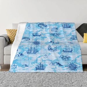 Cobertores âncora azul xadrez de cobertores de cobertores de lã de lã de lã de decoração de cartoon