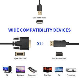PCラップトップモニター用のDPアウトビデオコンバーターで電源1080pフルHD DVI-Dを備えたDisplayPortアクティブアダプターケーブル