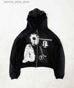 Herrtröjor tröjor harajuku humanoid mönster stor tryck hoodie amerikansk stil mens och kvinnor gata hip hop lossa casual y2k sweatshirt gothic q240528