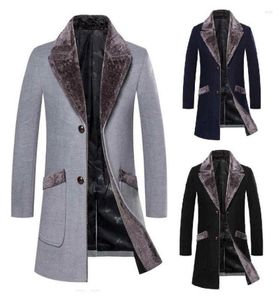 Men039s Trench Coats Men MidLength Woolen Coat Fashion Wool Thick Warm Big Fur Collar Outwear M5XL6586469