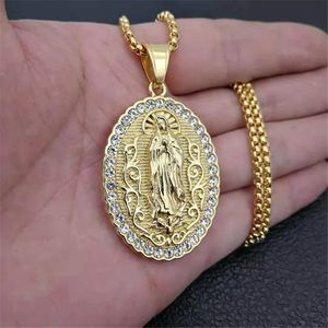 14K Gold Virgin Mary Naszyjniki Wisianty dla kobiet 2024 Złoty kolor Naszyjnik Madonna Religijna biżuteria chrześcijańska