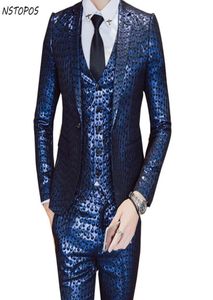 Luxury Baroque Suit Gold Blue Tuxedo Jacketvestpant Smoking Homme Costume Mariage Homme Party Wedding Stage Clothing 3XL7944990