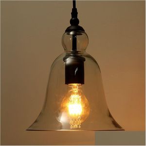 Hängslampor antik vintage stil glas skugga takljus lampa fixtur amerikansk modern loft kristall klocka retro ljuskronor lampor dhefi