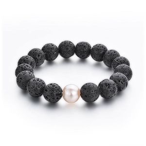 Beaded Natural Energy Lava Stone Strands Elastic Armband för män Kvinnor Yoga Sports Charm Handgjorda smycken Drop Delivery Dhvju