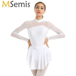 Abbigliamento da palco MSEMIS Figura abito da pattinaggio su ghiaccio Shiny Sinestones Sede attraverso le maniche lunghe Gymnastics Leotard Ballet Dance Costume1 226U