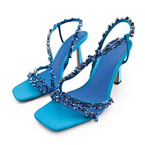 Dress Shoes Luxury Brand Women High Heels Rhinestone Fashion Sandals 2023 Summer Transparent Ladies Pumps Slingbacks Plus Size 42 H240527 KZX6