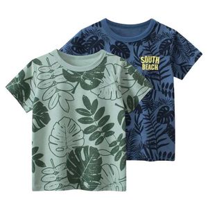 Футболки футболки 2024 Летняя новая футболка для печати для мальчиков для мальчиков с коротким рукавом детская одежда пляжные футболки для одежды хлопковые топа