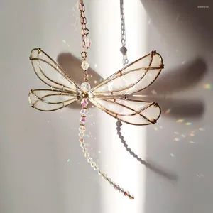 Decorative Figurines Creative Metal Wing Dragonfly Crystal Suncatcher Garden Wind Chimes Butterfly Home Decor Window For Girl's Gifts Car