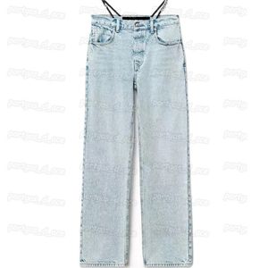 Frauen Denimhose Buchstaben Diamantriemen Taille Jeans Mode Hochhaus Casual Women Hosen 273g