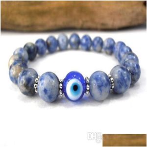 Beadered SN0577 Jasper Evil Eye Bracelet Удача Charm Blue and White Stone для Mens226U Drop Delivery Bracelets Otmpn