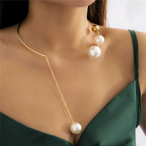 Pendant Necklaces New Geometry Simple Round Bead Opening Adjustable Metal Necklace Cold Wind Imitation Pearl Necklace Womens Boho Jewelry Gifts S24527665OU