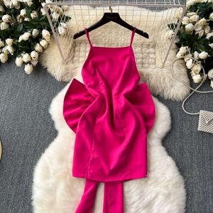 French vacation style camisole dress for women in summer pure desire spicy girl atmosphere backless bow waist up formal dress