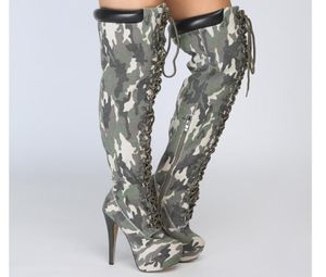 Legzen Sexy Women Over колена сапоги с камуфляжной платформой круглой ноги на высоких каблуках Fashion Club Shoes wlus plus50317028842833