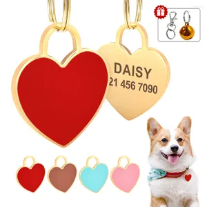 Dog Tag Heart Shape ID Personalized Dogs Cats Nameplate Tags Anti-lost Engraved Name Plate Free Gift Accessories