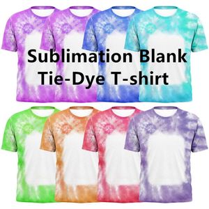 Novo sublimação em branco o pescoço tie-dye shret-shirt tops camisetas de poliéster no verão para impressão personalizada imprimindo homens mulheres fs8947 0528