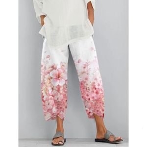 Yaz Günlük Çiçek Baskı Pantolon Y2K Sokak Giyinleri Kadın Gevşek Plaj Pantolon Cepleri Rahat Pantalon 240428