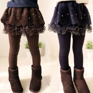 2023 New Winter Girls Thick Leggings Lace Skirt Legging for Kids Cotton Children Baby Tutu Pants Toddler Warm Trousers L2405