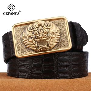Gefanya Men's Genuine Leather Belt Jeans Belta Correia Double Pin Fuckle Designer Cintos de couro para homens Presente masculino 286T