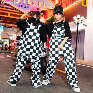 Boys Hip Hop Plaid Loose Compans Girls Cargo Pants Kids Dungaree Joggers Child Jumpsuit Street Dance Romper Teen Streetwear L2405