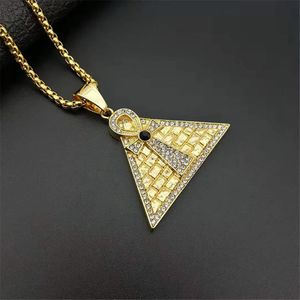 Hip Hop Egyptian Pyramid Ankh Cross Pendant Necklace 14K Gold Iced Out Zircon Bling Charm Jewelry