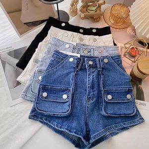 Jeans feminino verão 2024 Cantura alta casual shorts de jeans soltos mulheres preto/azul/branco jean grandes bolsos