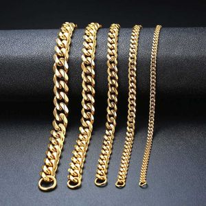 Modyle New Punk Vintage Curb Chain Bracelet Fashion Black Gold Silver Color Stainless Steel Bangles Bracelet for Men Woman X0706 243E