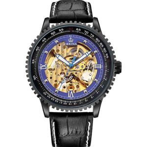 Orkina großes Zifferblatt Skelett automatische mechanische Uhren Männer Schwarz Lederband Männliche Armbanduhr Mann Uhr Relogio Maskulino 210707 293b