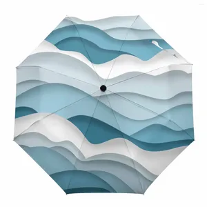 Paraplyer havsvågor spray blå gradient automatisk paraply rese fällbar bärbar parasol vindtät