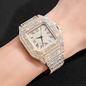 Нарученные часы Uthai L77 Mens Fashion Luxury Gold Square Diamond All Sky Star Watch и стальная группа кварцевой браслет H240528