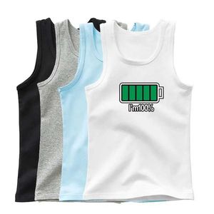 Tank Top Funny Full /low energy Children Battery Tops Candy Color Baby Boys Graphic Tee Cotton Vest Tops Kids Summer Sleeveless T-Shirt Y240527