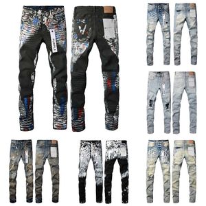 Jeans lila Jeans Designer für Herren Straight Skinny Hosen Baggy Denim European Jean Hombre Hosen Hosen Biker Stickerei Ripped Trend 29-40 Vv2l