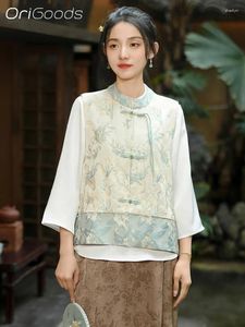 Giubbotti da donna in stile cinese per donne di alta qualità senza maniche floreali in raso elegante vestito di vestiti Q125