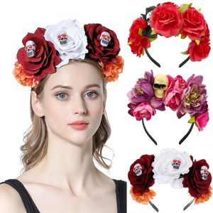 Halloween Rose Skull Hair Band Cosplay Costume Party Flannel Flor Crown Bandeira da cabeça da cabeça da cabeça de férias