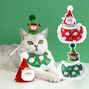 Собачья одежда кот домашняя одежда праздник рождественский мультфильм H Санта -красный и зеленая шляпа головной убор кружев