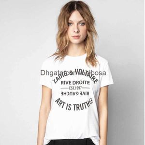 Zadig Voltaire 디자이너 T 셔츠면 Cotton ZV Womens 티셔츠 클래식 편지 인쇄 분할 짧은 슬리브 티셔츠