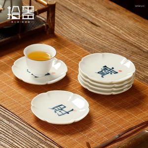 Plates Ceramic Tea Plate Chinese Zen Hand-painted High Foot To Make Money White Porcelain Dessert Fruit Home Saucer