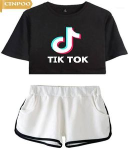 CINPOO LadiesGirls TIK Tok Printed TShirt Music Video App Logo Crop Top with Shorts Hip Hop Streetwear Pyjama Sets112597603