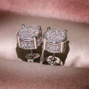 Unisex Men Women Earrings Studs Yellow White Gold Plated Sparkling CZ Simulated Diamond Earrings For Men Women Love Gift