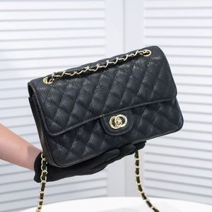 5A designer shoulder bag classic plaid flap CF caviar handbag gold silver chain leather double letter solid color buckle square stripe 304L