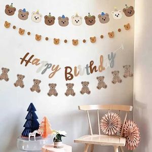 Banners Streamers Confetti 1Set 2.5M Carton Bear Garland Happy Birthday letter Banner for Kids Bear Themed Birthday Party Decoration Supplies Room Decor d240528