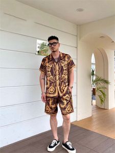 24SS Stylish Hawaiian Designer Men's Casual Shirt Set Floral Alphabet 3D Printed Summer Beach Resort Beach Shirt Set #A1