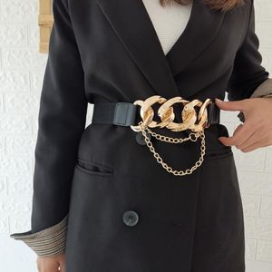 Gürtel Frauen Korsettelastizität Leder Weit Wasitgürtel mit Kette All-Match-Mantel lässig weibliche Designer-Bund 308y