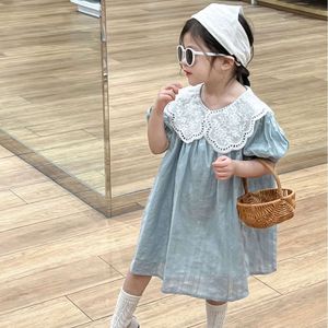 2024 صيف الأطفال الكوريين يرتدون منتجات جديدة تنورة من الدانتيل الأميرة لباس أطفال حلوة اللطيفات اللطيفة للفتيات ملابس طفلة