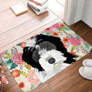 Dywany 40x60CM Mata drzwi Śliczne psy z kwiatami Drukuj piętro sypialnia dywan bez poślizgu w łazience draperat home dekoracje domowe dywanika